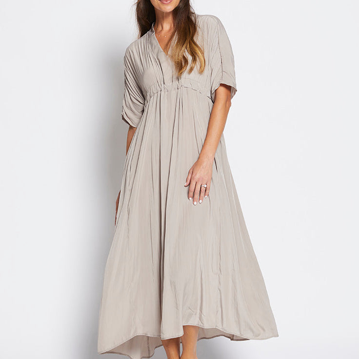 Misty Lustre kaftan dress in Stone