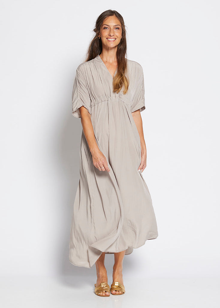 Misty Lustre kaftan dress in Stone