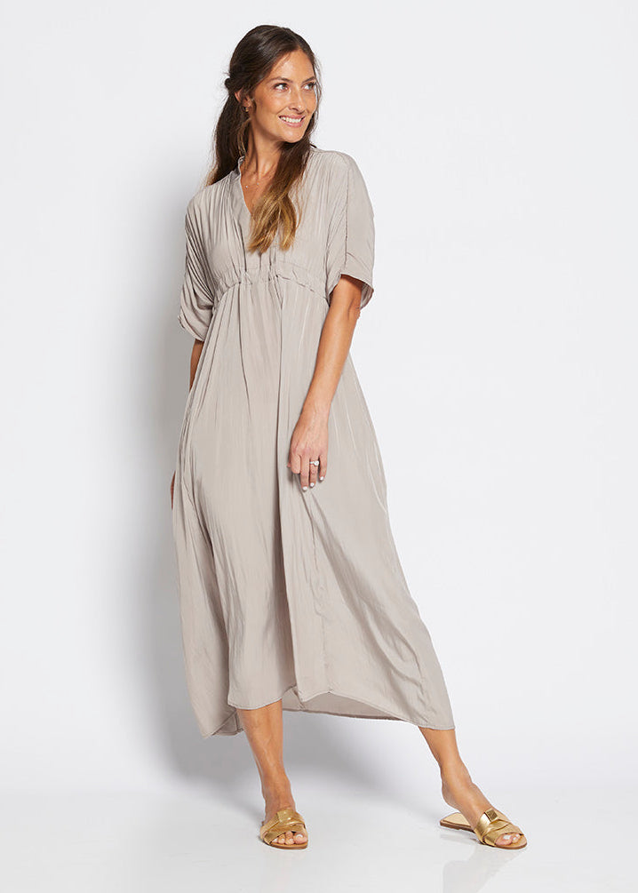 Misty Lustre kaftan dress in Stone