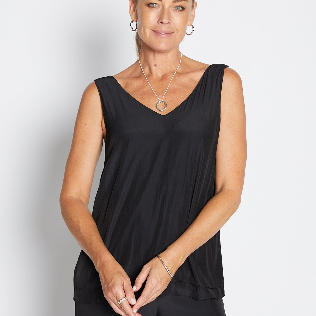 Darty Lustre layered tank in Black