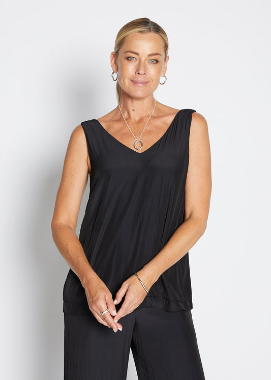 Darty Lustre technical layered tank in black