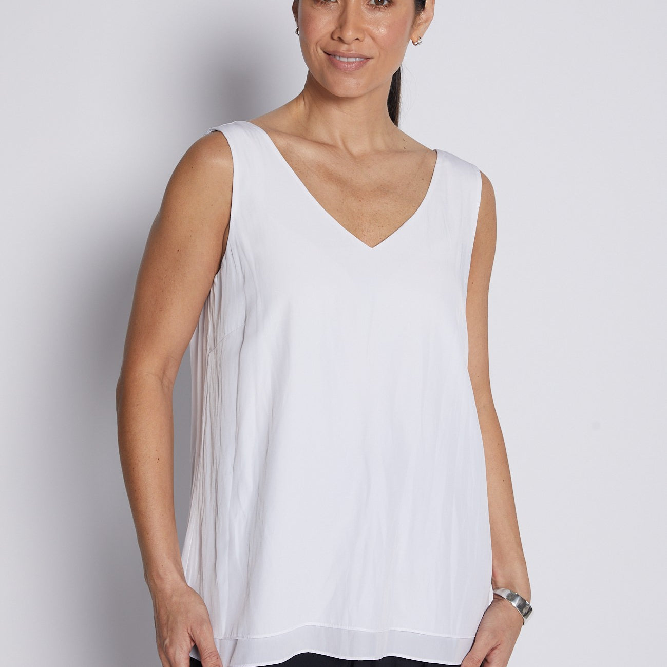 Silky Technical Layered Cami Top in White
