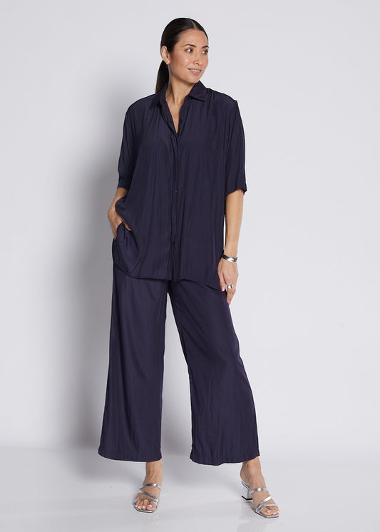 Barbe Lustre technical cropped drawstring pant in navy