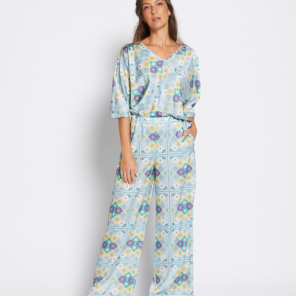 Philosophy Australia Luca Satin Pant in Lemoncello Print