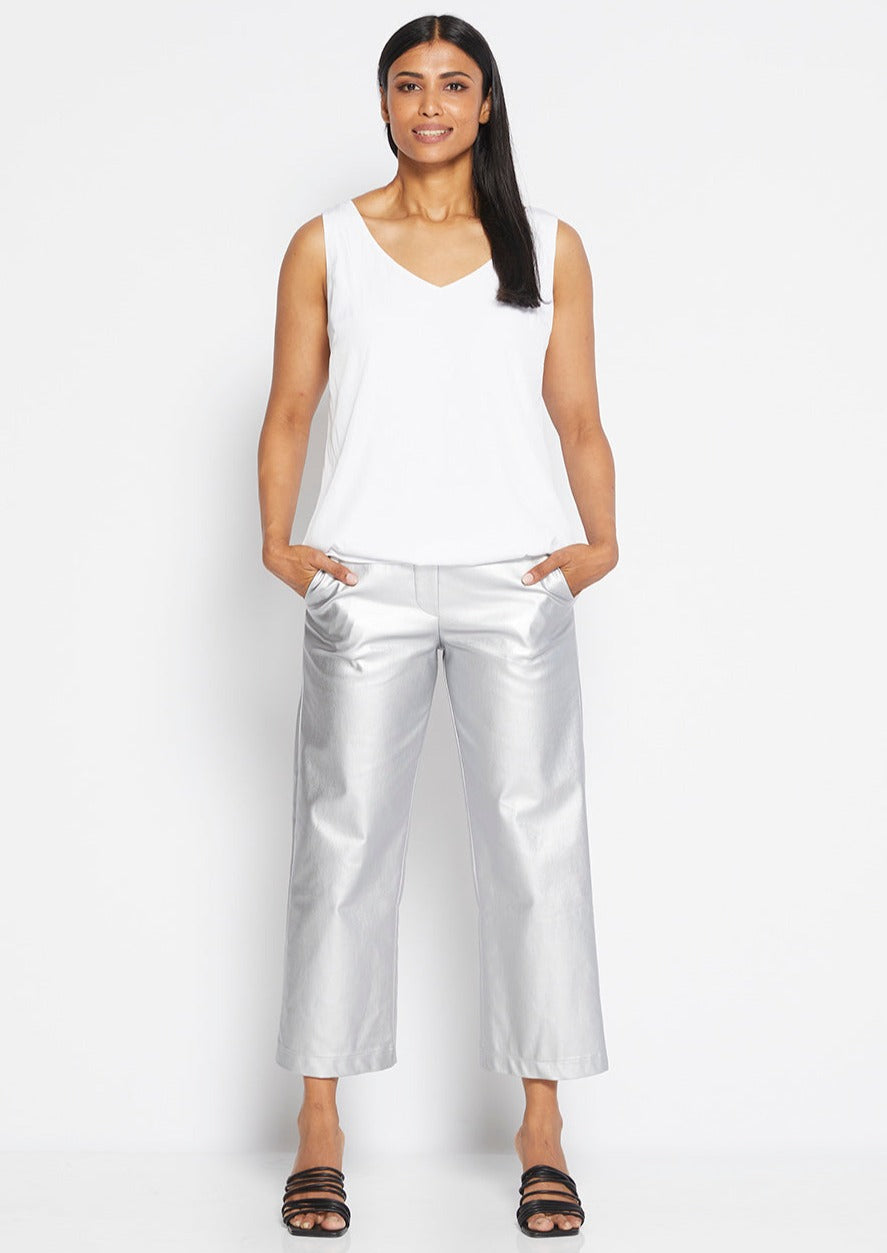 Glimmer coated Bengaline Culotte in Silver Metallic