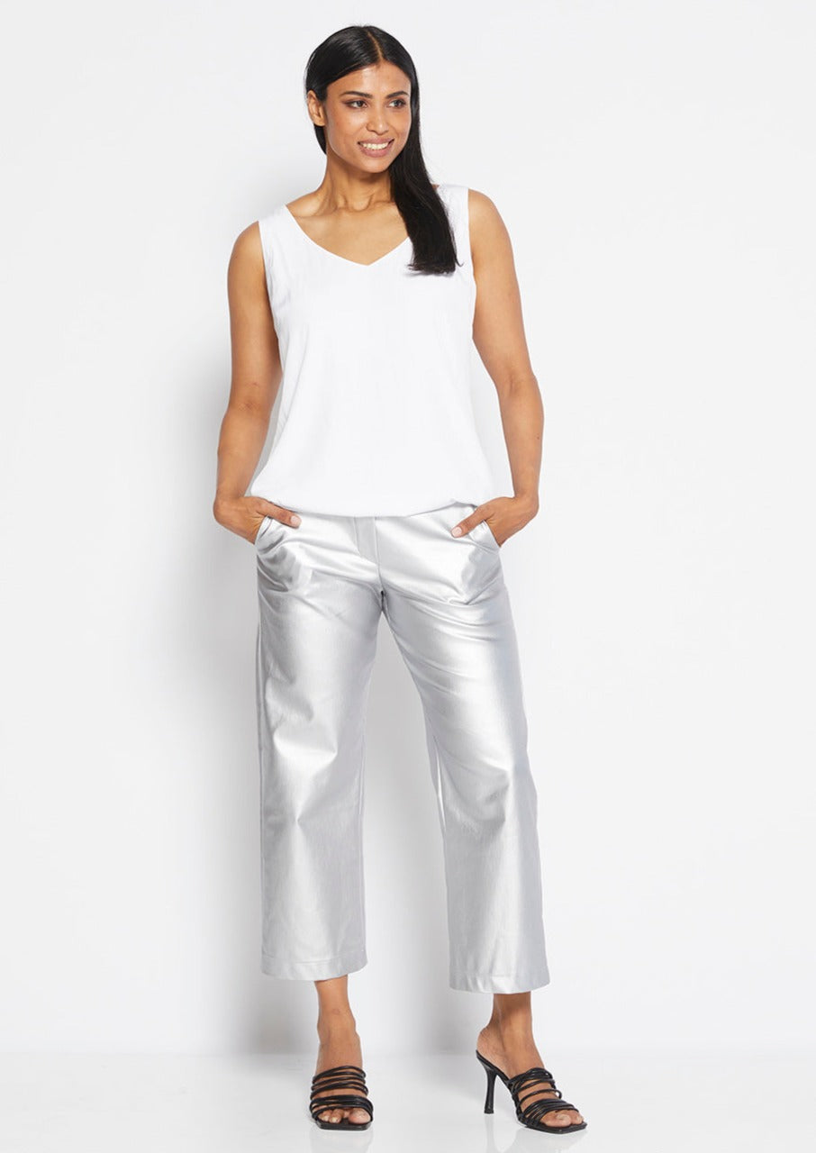 Glimmer coated Bengaline Culotte in Silver Metallic