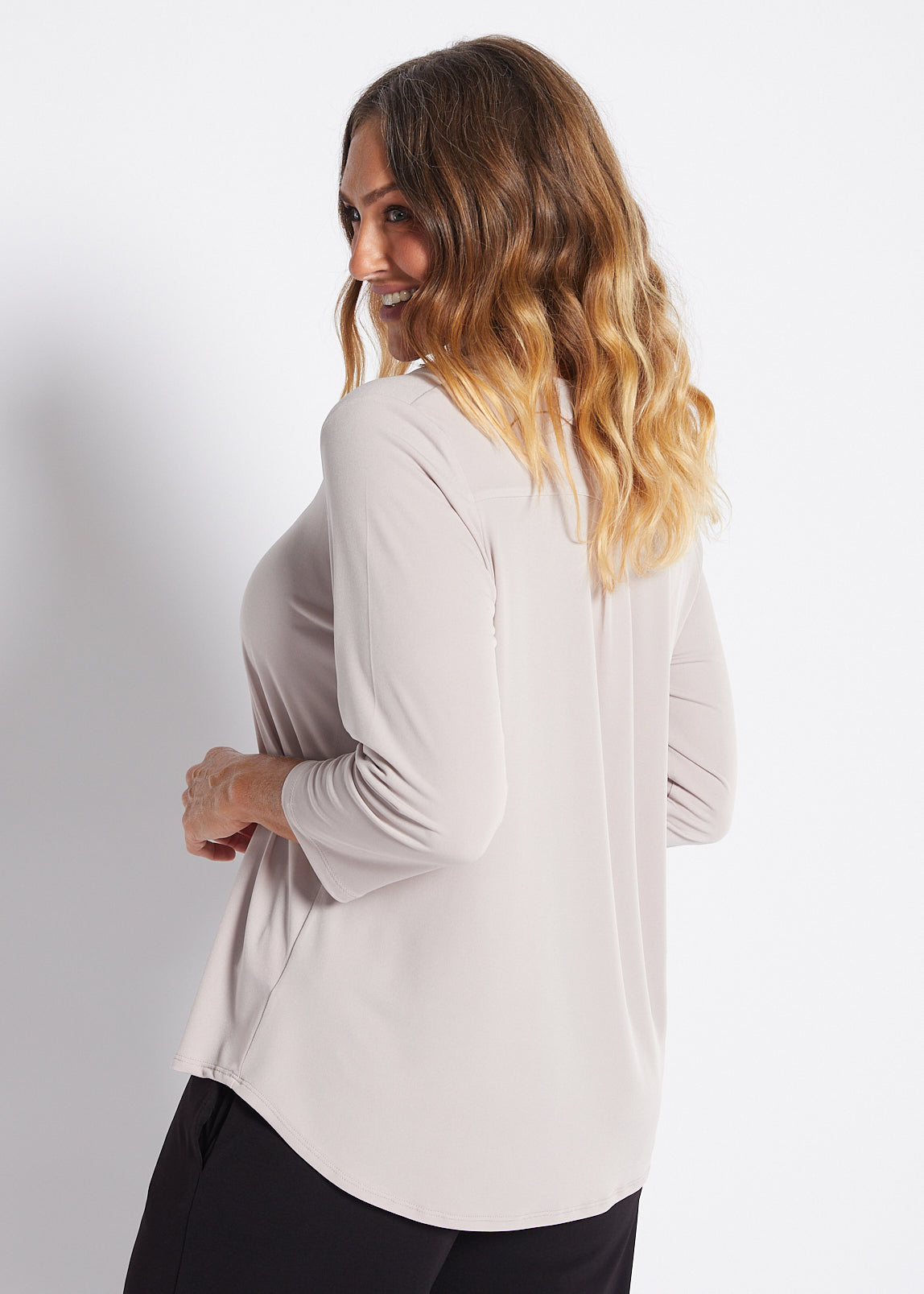 Jersey V Neck Swing Top in Neutral