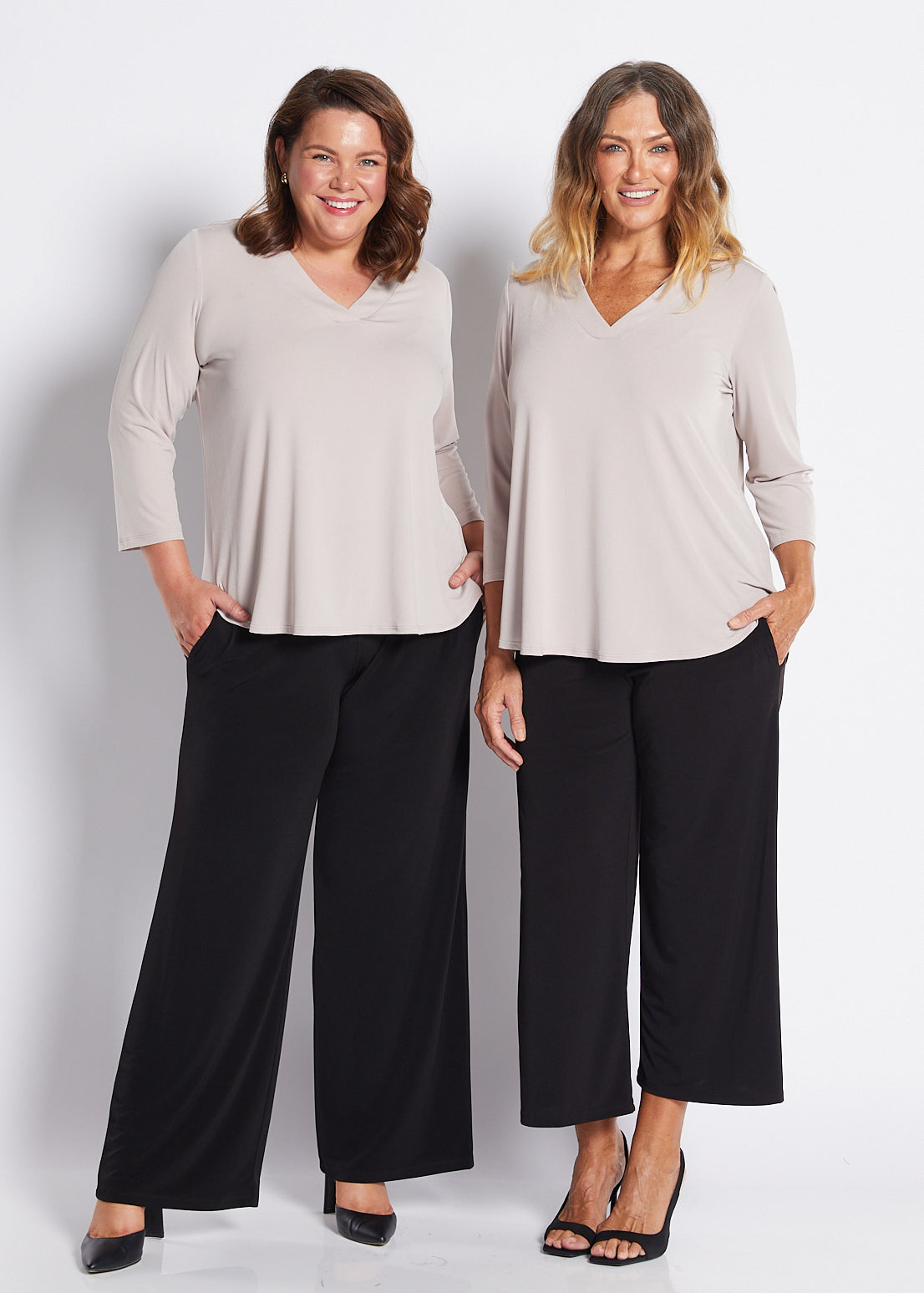 Jersey V Neck Swing Top in Neutral