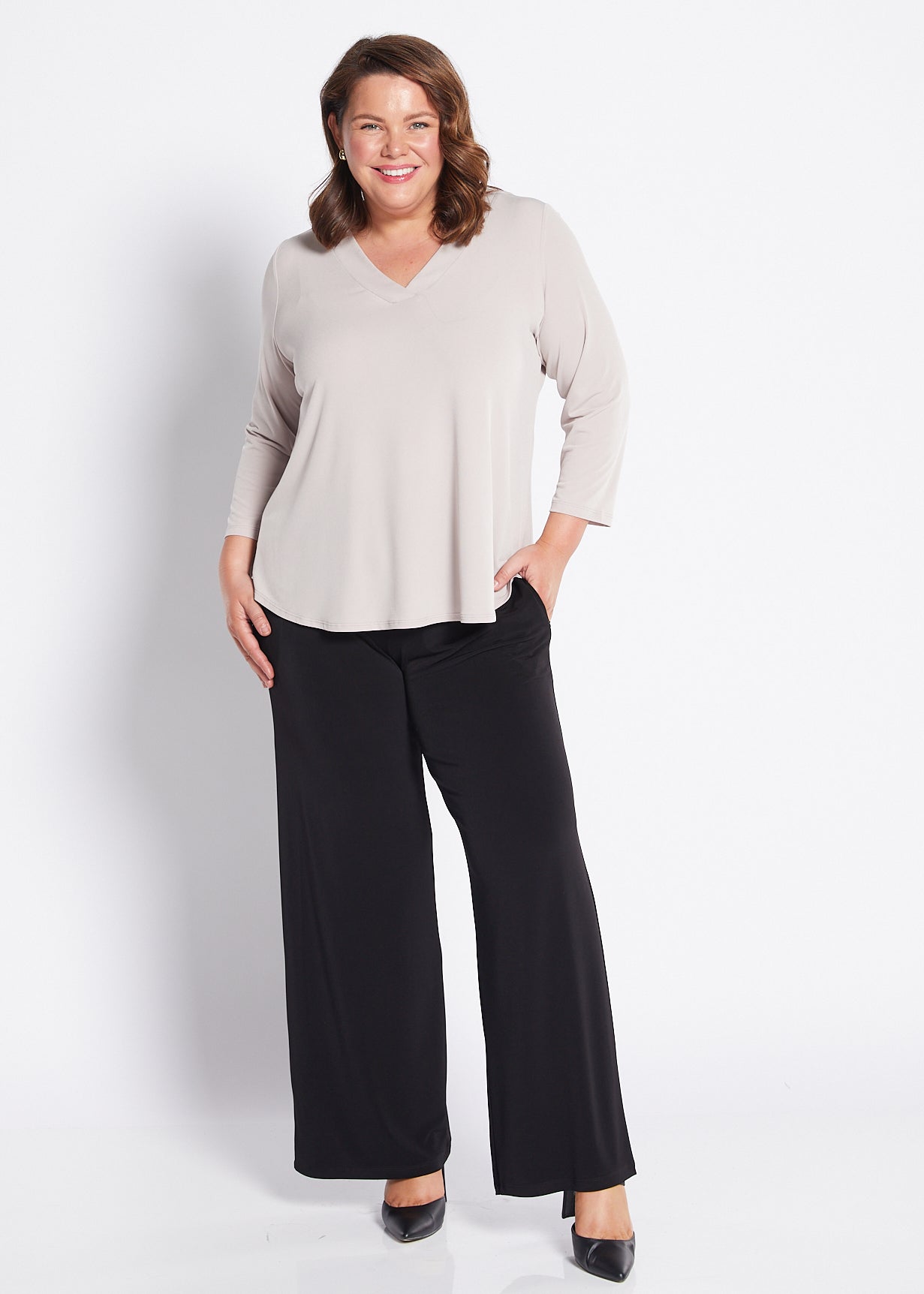 Jersey Wide Leg Pant with Pockets in Black
