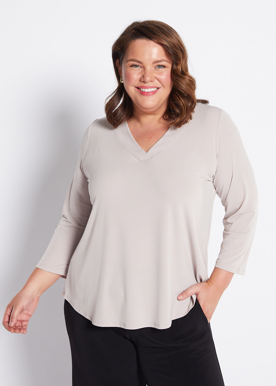 Jersey V Neck Swing Top in Neutral