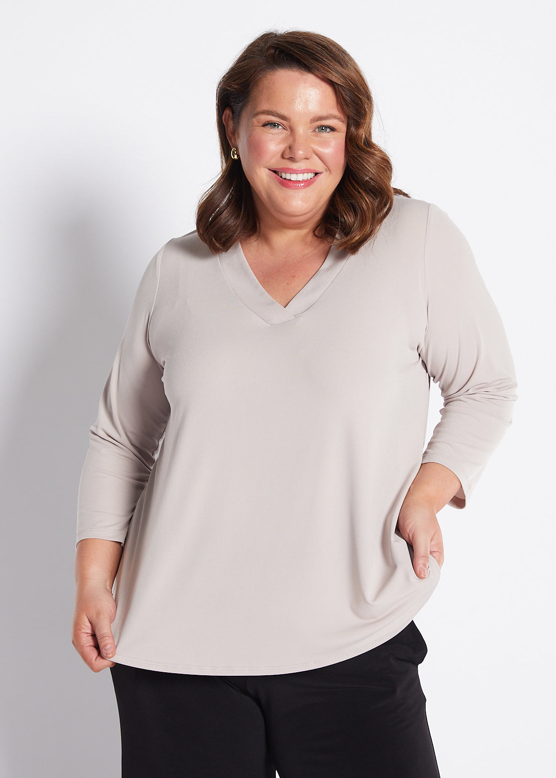Jersey V Neck Swing Top in Neutral