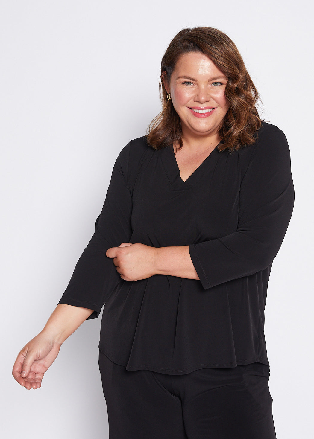 Jersey V Neck Swing Top in Black