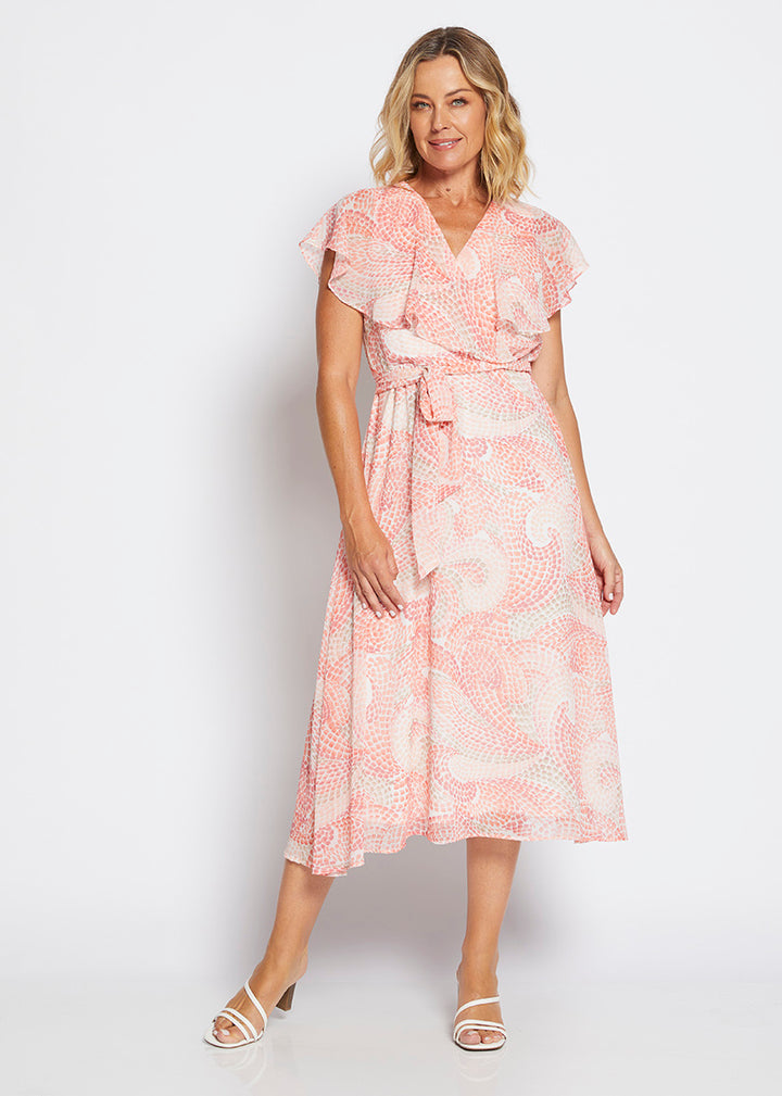 Chicago Vintage chiffon flutter dress in Mosaic