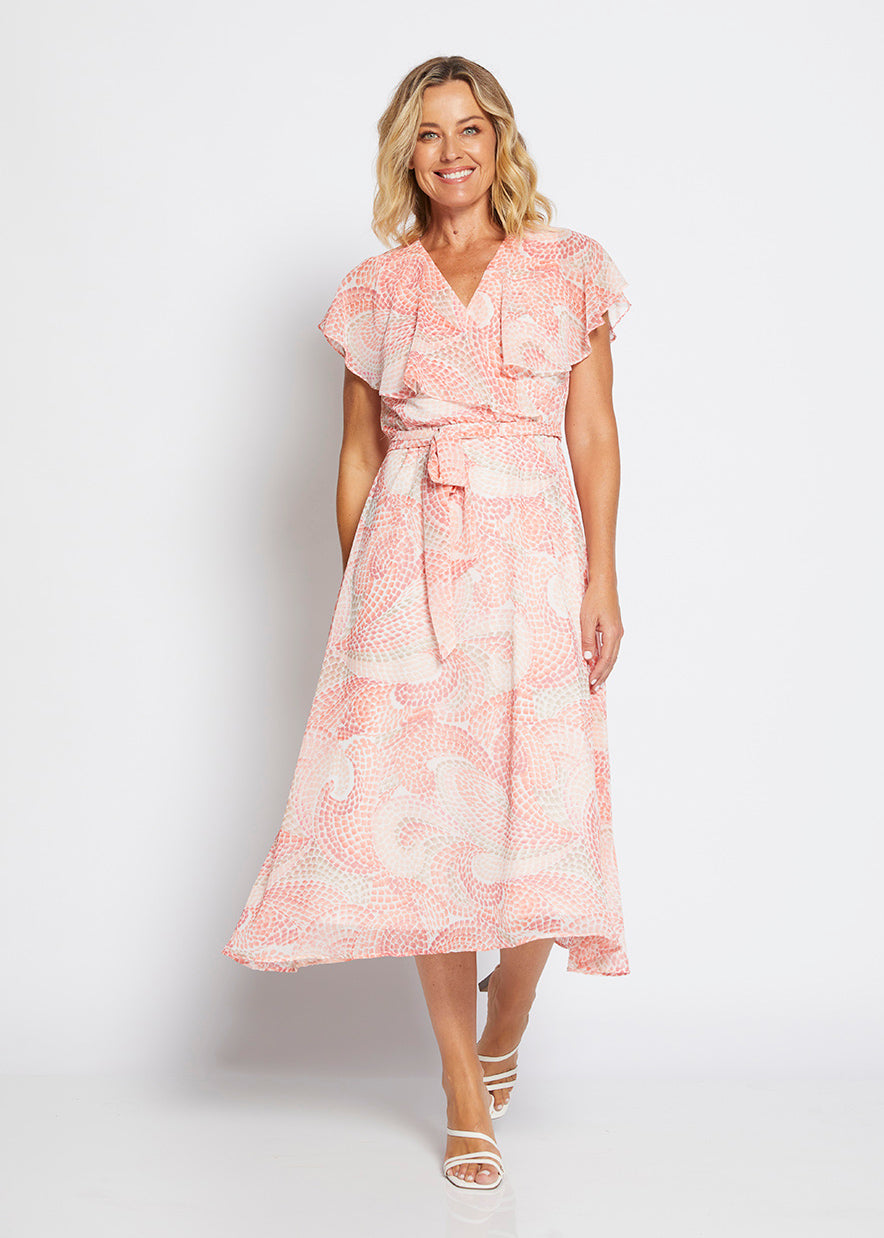 Chicago Vintage chiffon flutter dress in Mosaic