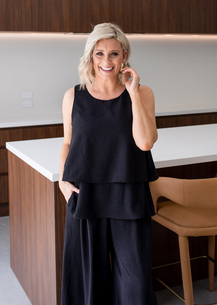 Philosophy Australia Magic layer  Women's top in black, made in Australia