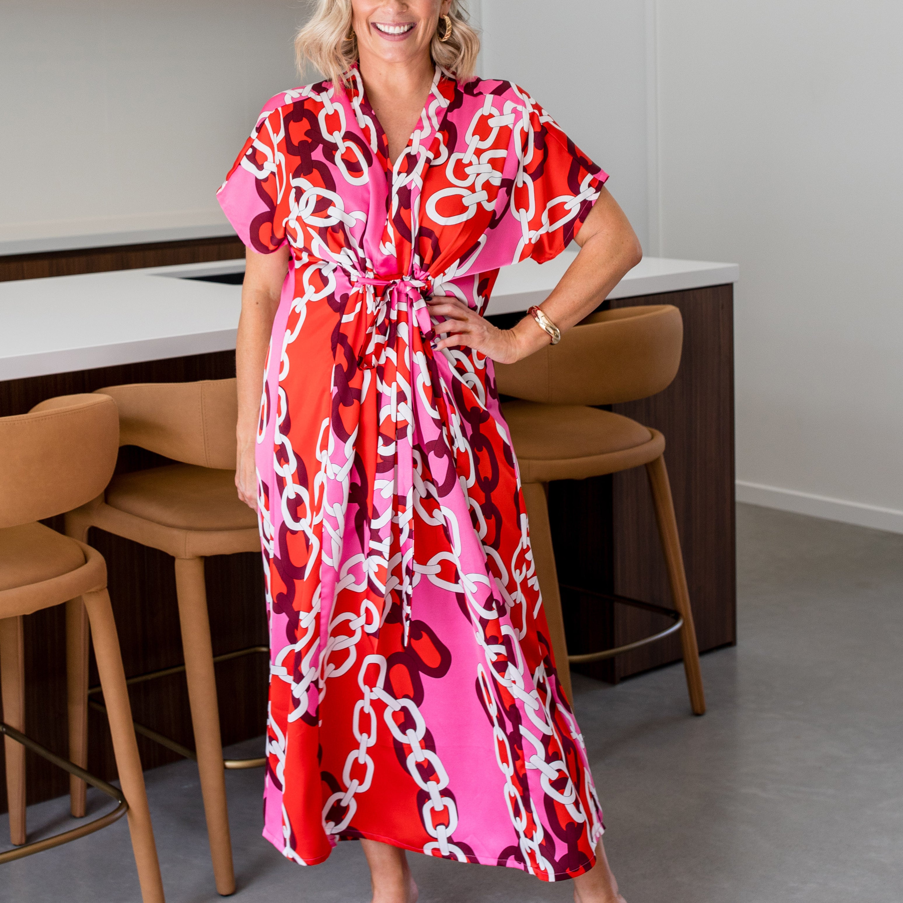 Micha satin dress in Pink Link print