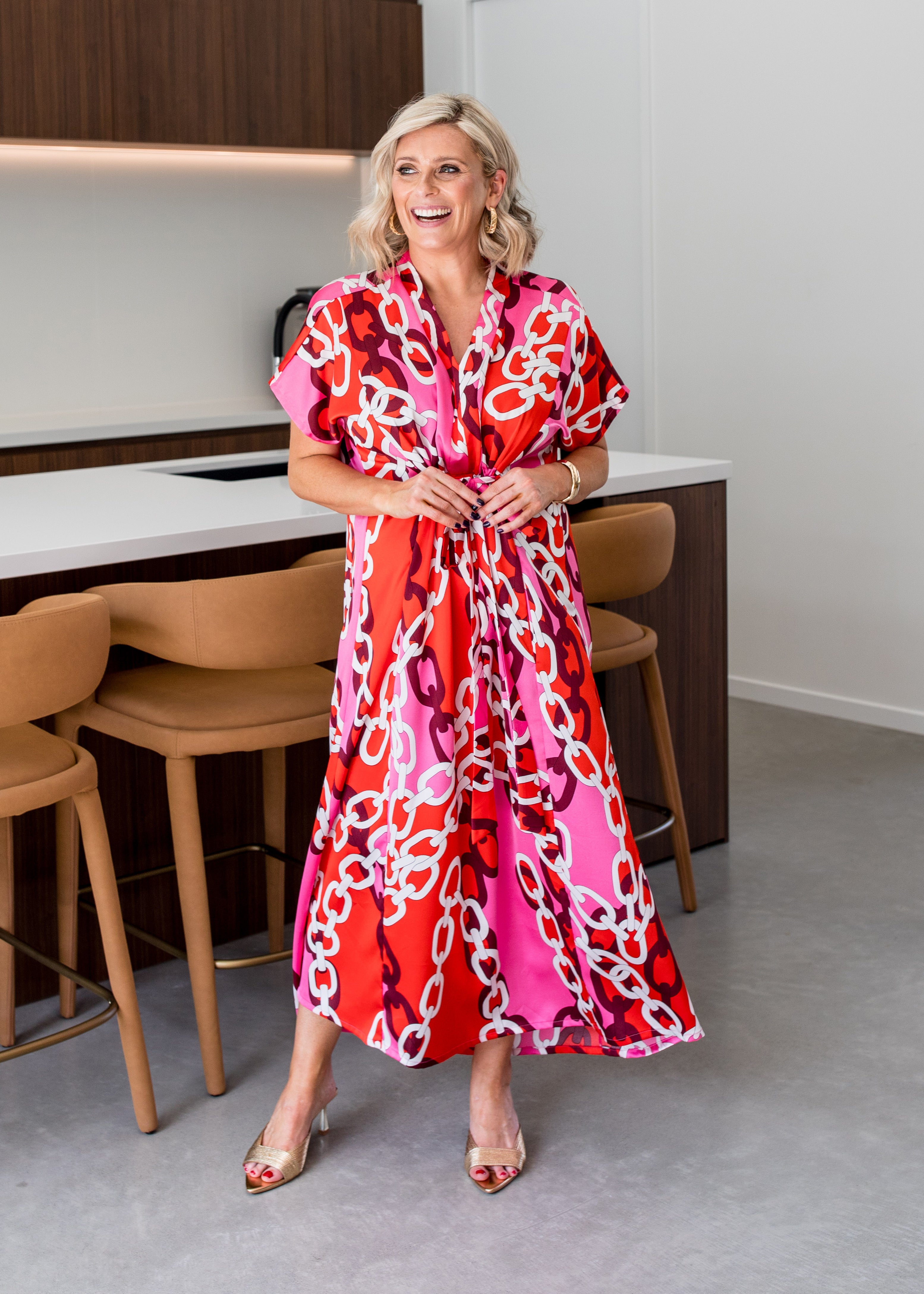 Micha satin dress in Pink Link print