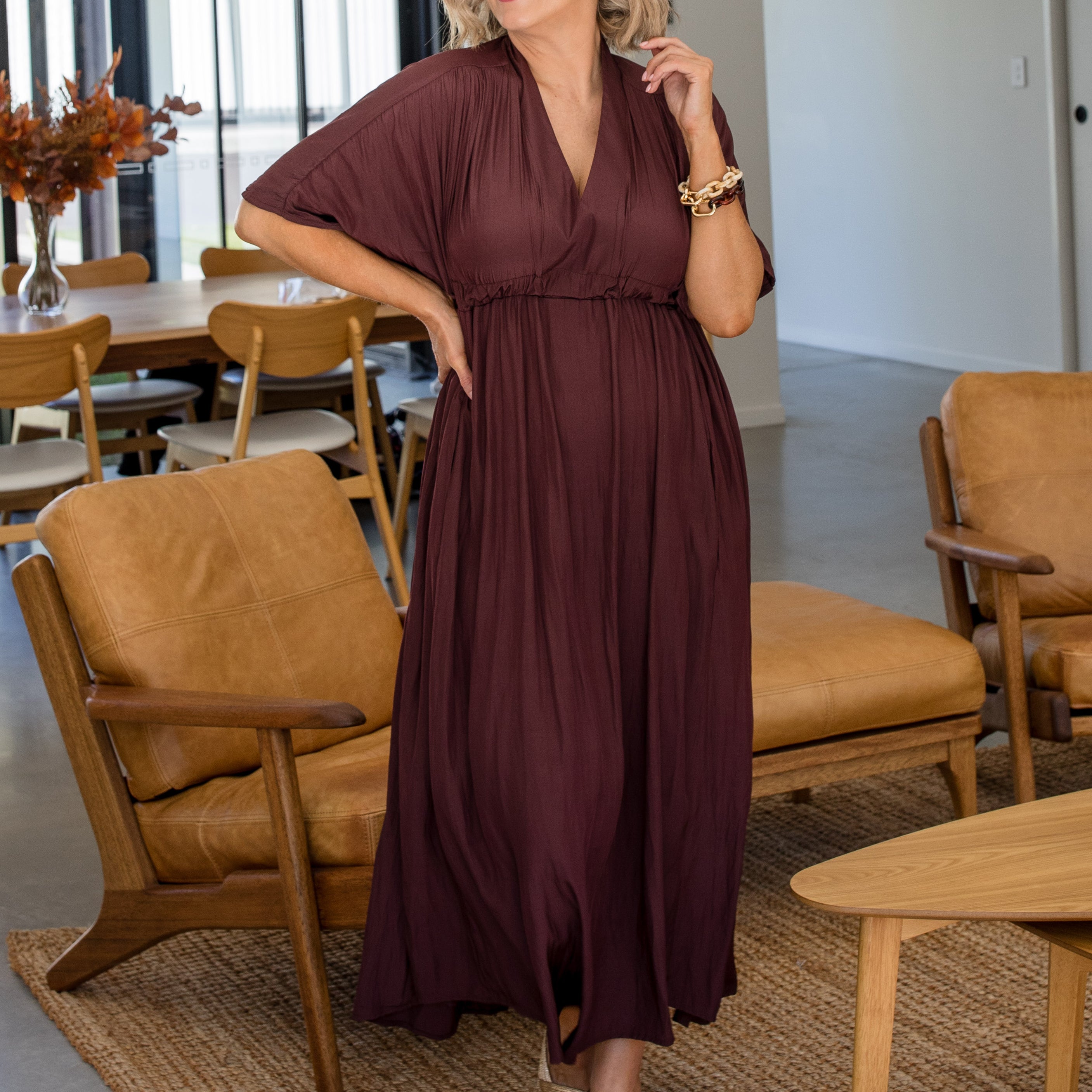 Philosophy Australia Misty Lustre kaftan dress - chocolate, made in Australia