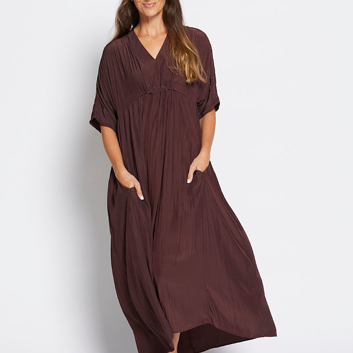 Misty Lustre kaftan dress in Chocolate
