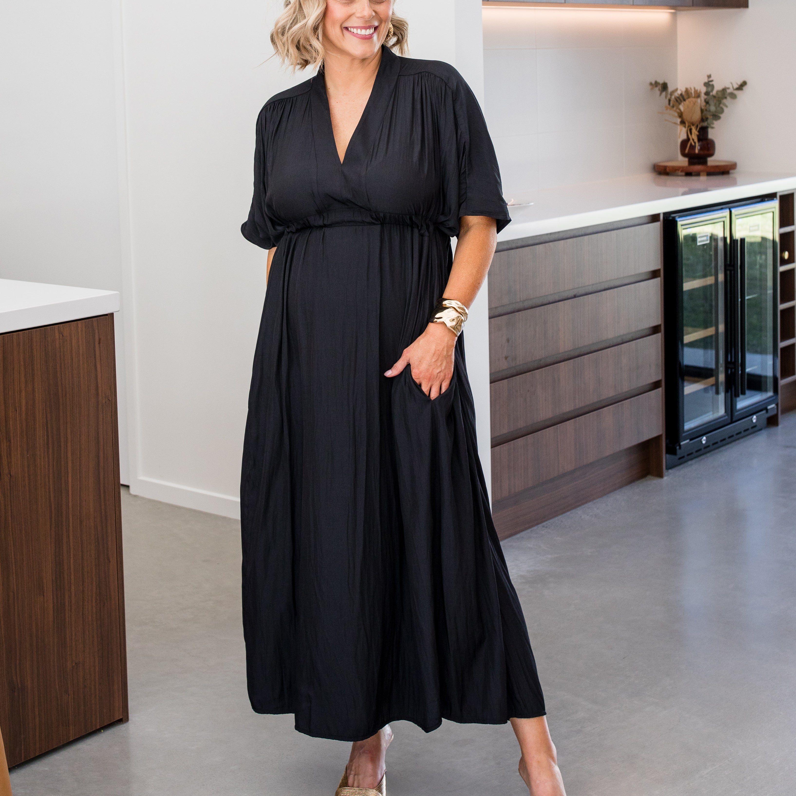 Philosophy Australia Misty Lustre kaftan dress - black, made in Australia