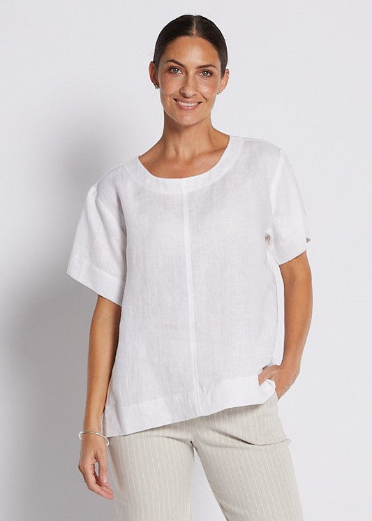 100% Luxe Linen Swing Tee Top in White