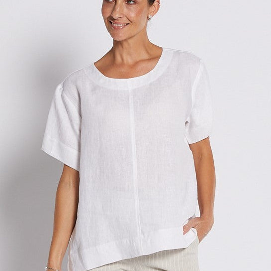 100% Luxe Linen Swing Tee Top in White