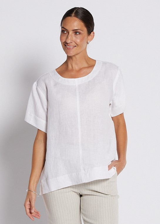 100% Luxe Linen Swing Tee Top in White