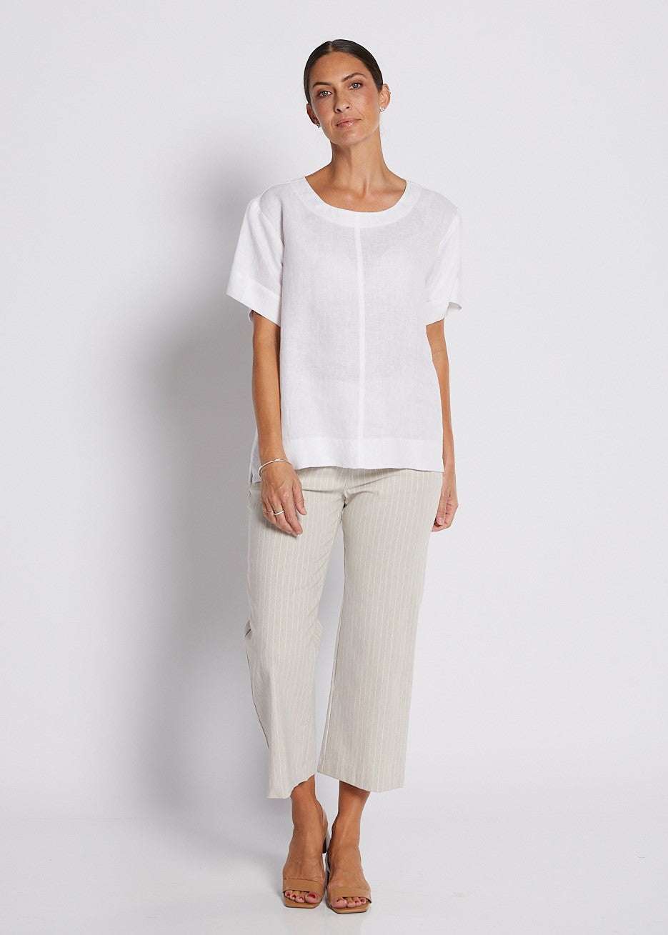 100% Luxe Linen Swing Tee Top in White