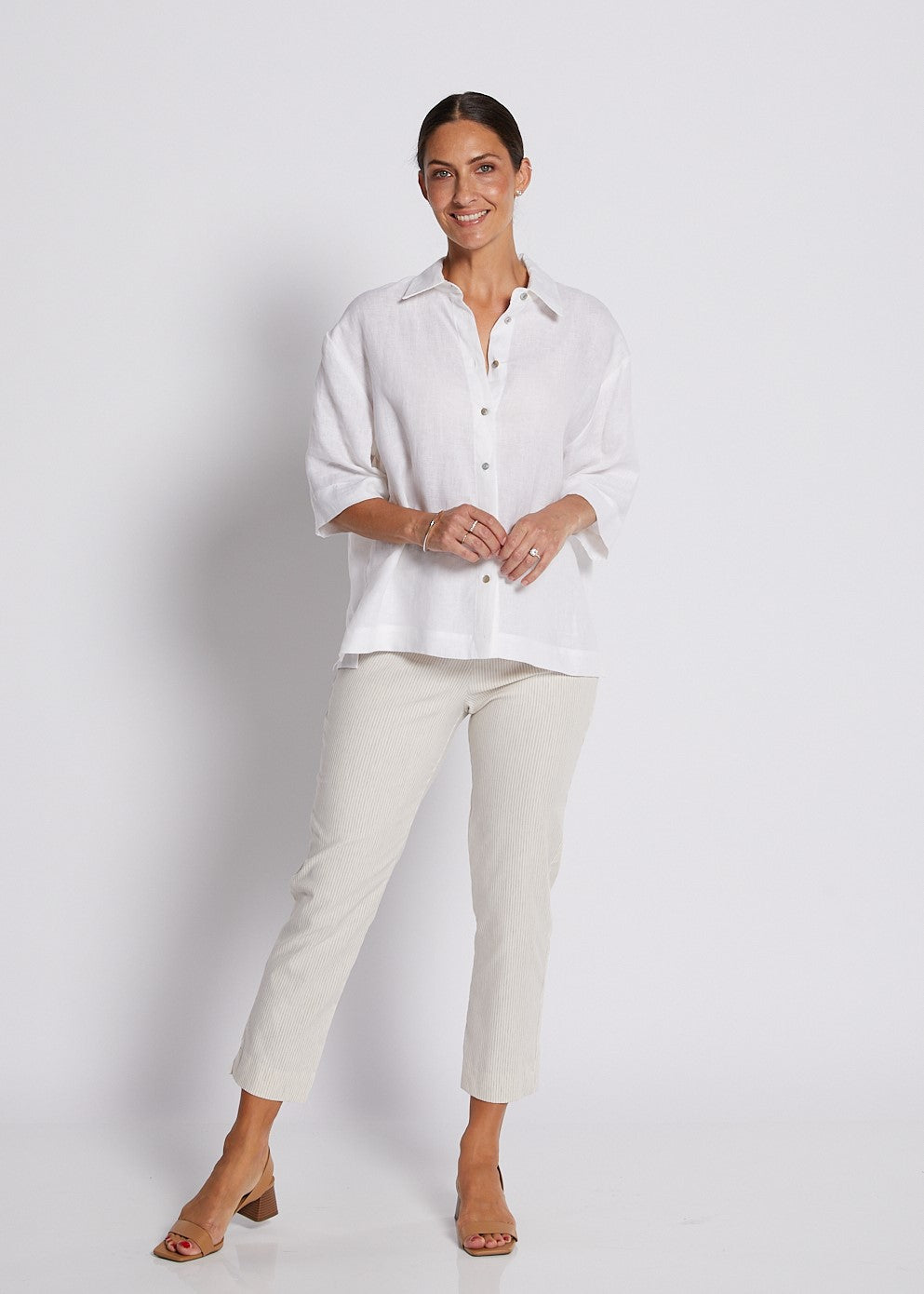 100% Luxe Linen Short Sleeve Shirt in White