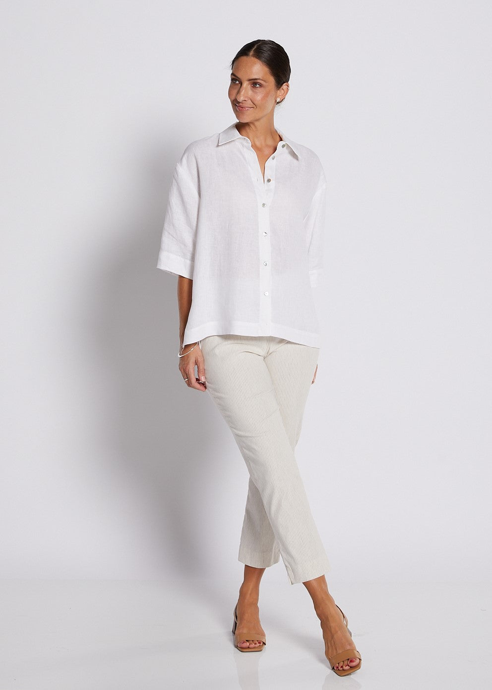 100% Luxe Linen Short Sleeve Shirt in White