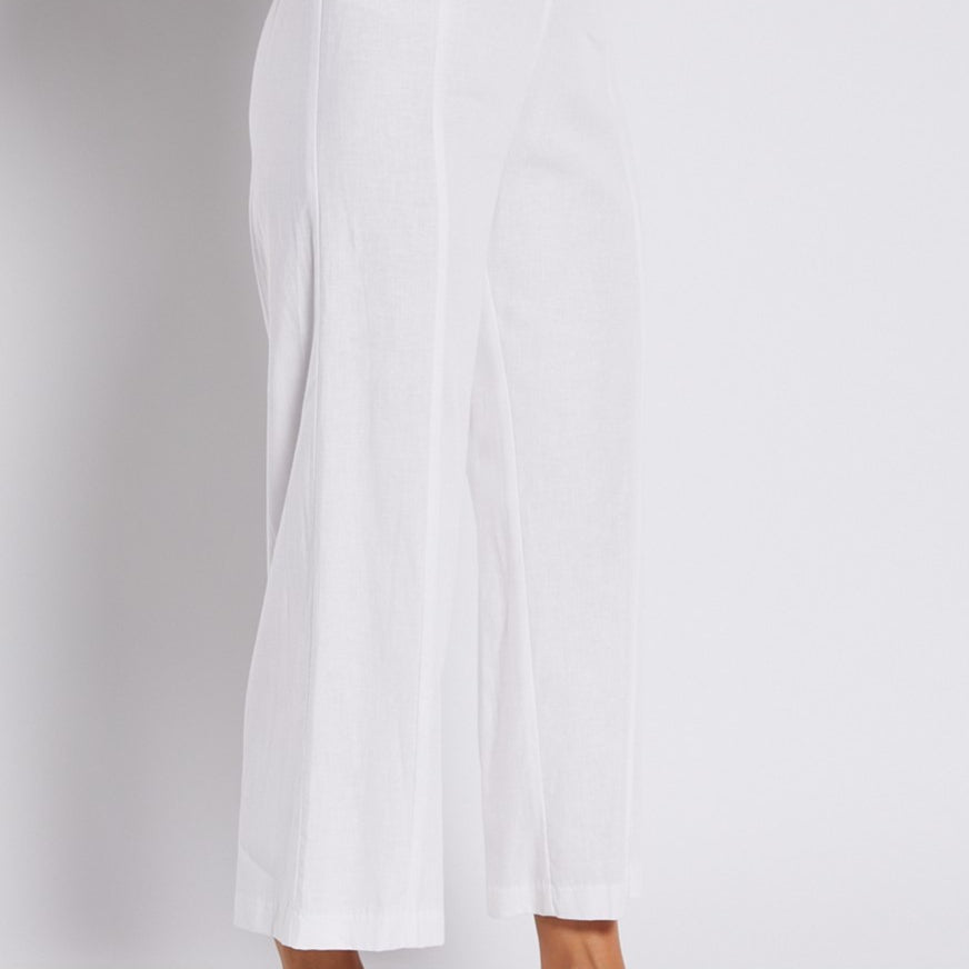 Linen Stretch Wide Leg Crop Pant in White