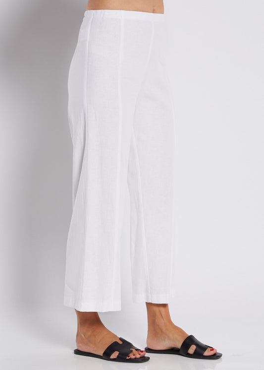 Linen Stretch Wide Leg Crop Pant in White