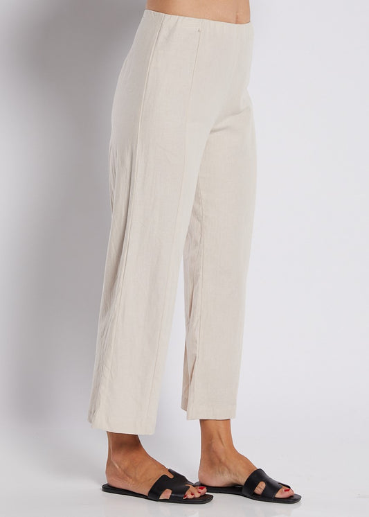 Linen Stretch Wide Leg Crop Pant in Neutral Stone