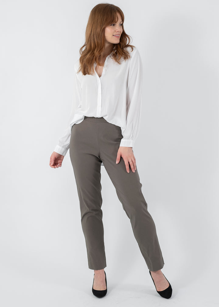 Narrow Miracle Bengaline Women's full-length slim-cut pants in bark neutral.