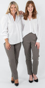 Narrow Miracle Bengaline Women's full-length slim-cut pants in bark neutral.