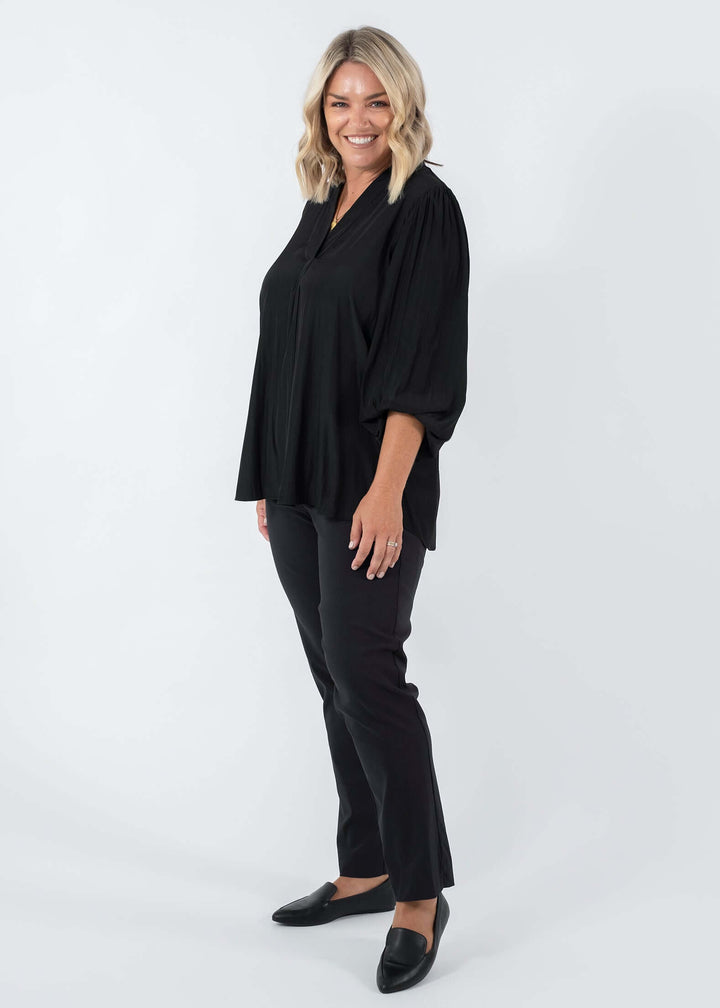 Narrow Miracle Bengaline Women's full length slim cut black pants.