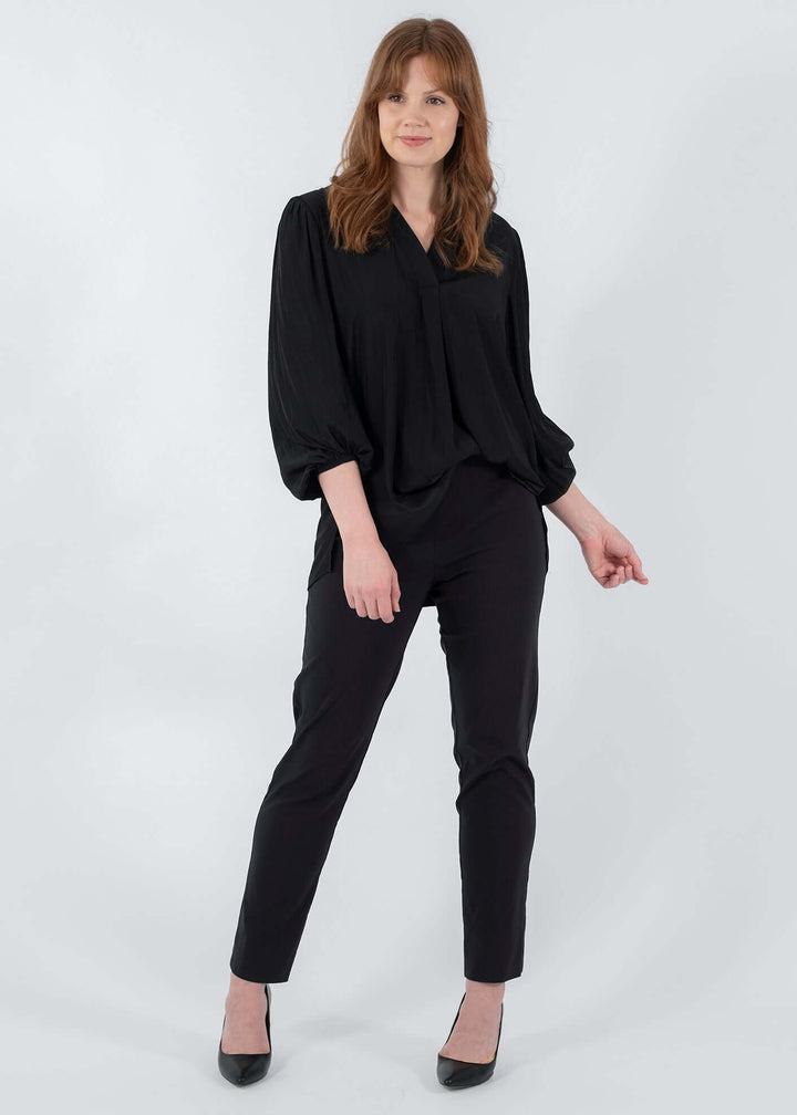 Narrow Miracle Bengaline Women's full length slim cut black pants.
