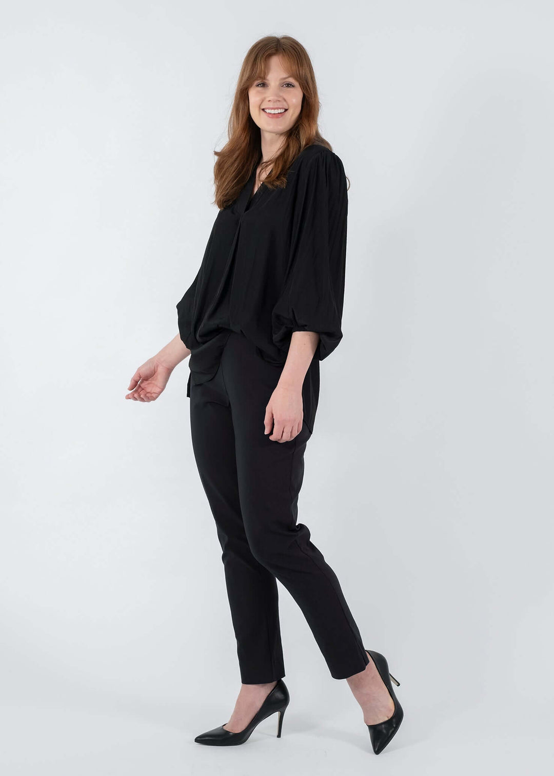 Narrow Miracle Bengaline Women's full length slim cut black pants.