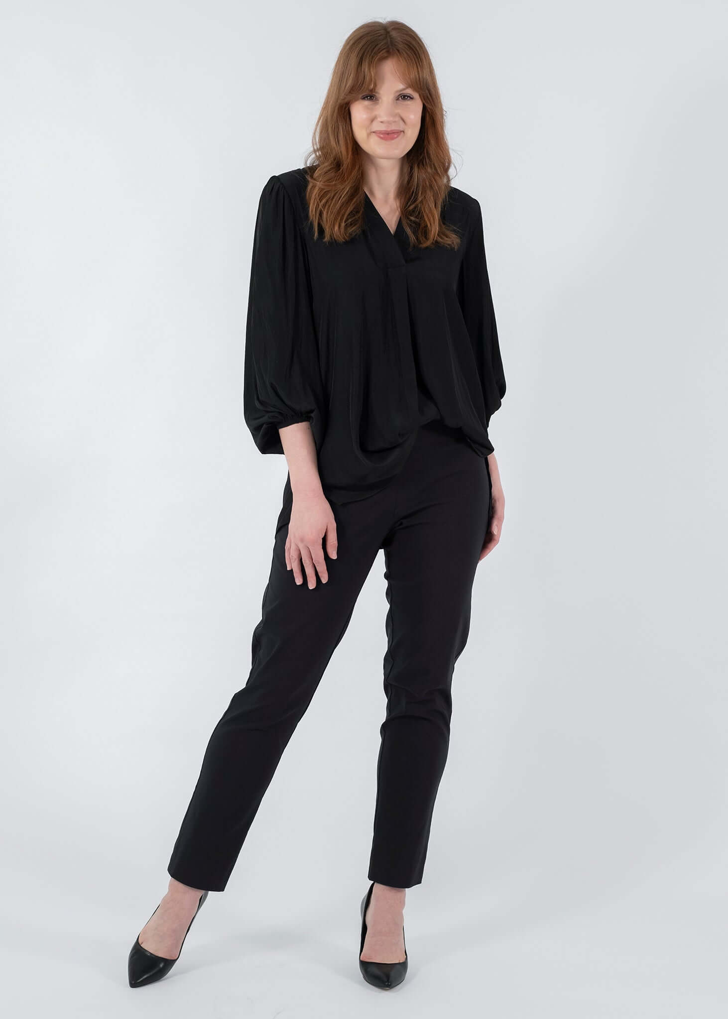 Narrow Miracle Bengaline Women's full length slim cut black pants.