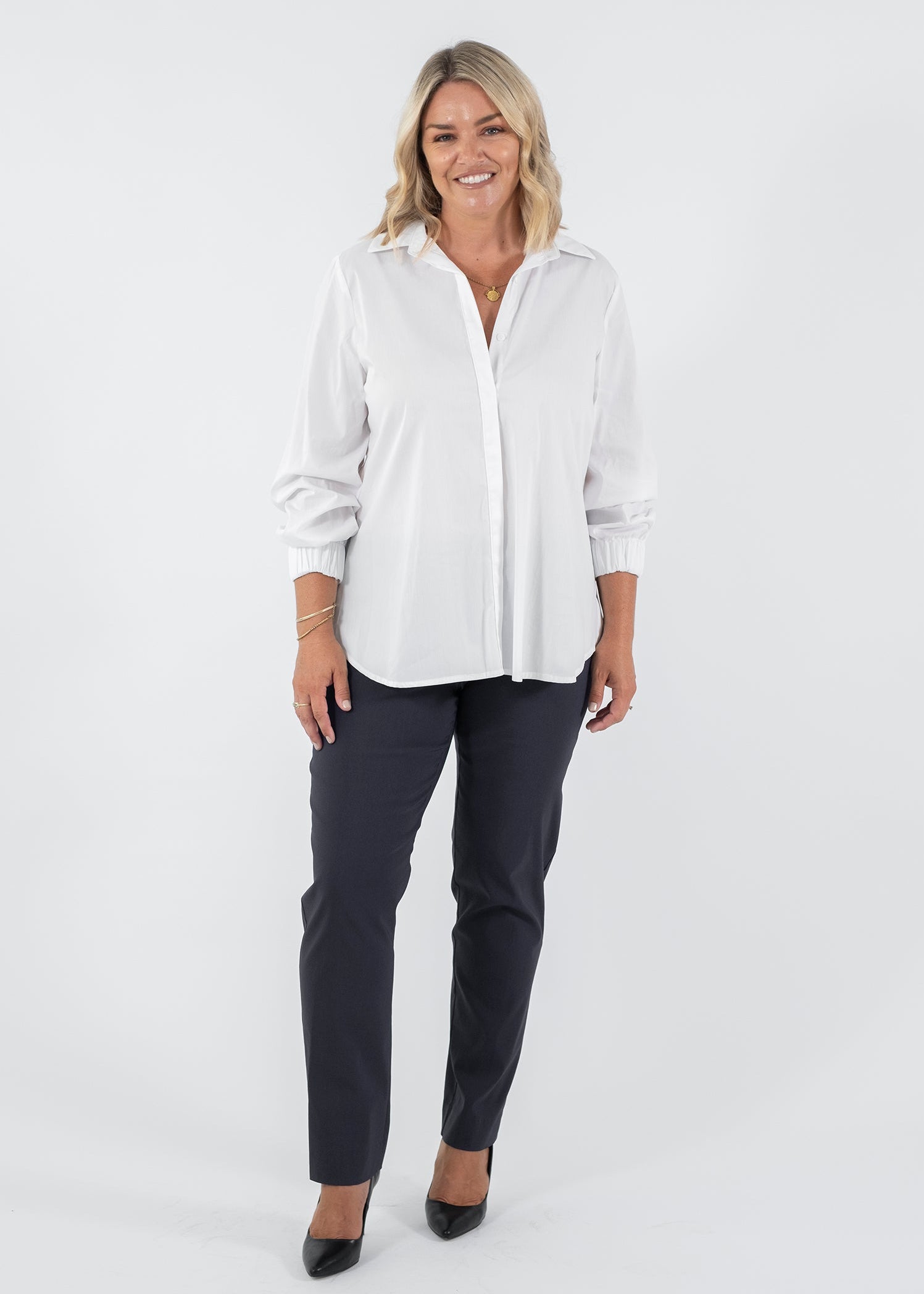 Narrow Miracle Bengaline Women's full-length slim-cut in french navy pants.