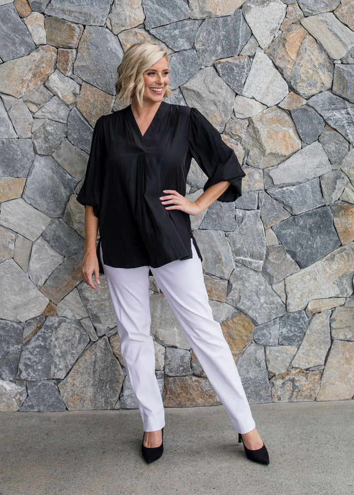 Narrow Miracle Bengaline Women's full-length slim-cut pants in white.