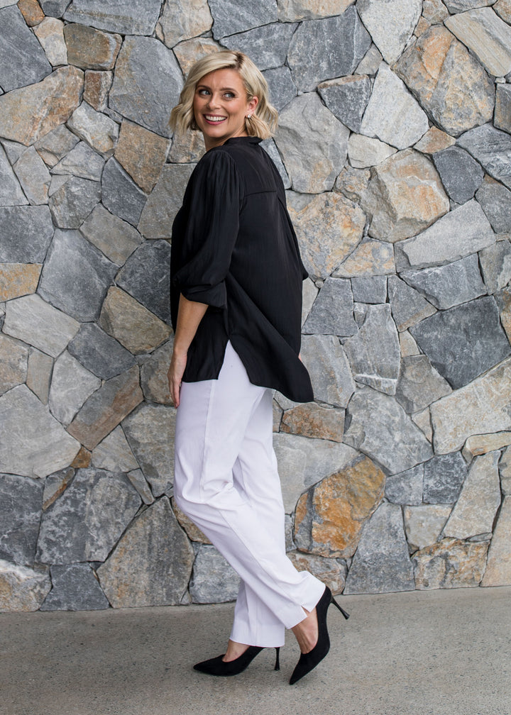 Narrow Miracle Bengaline Women's full-length slim-cut pants in white.