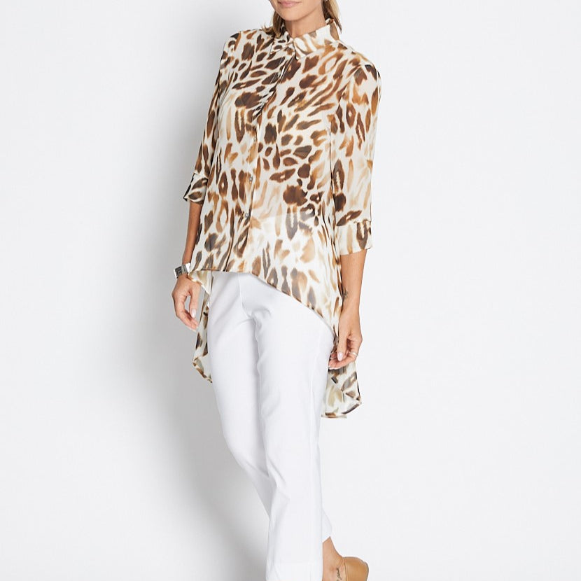 Aurelia Vintage chiffon hi lo blouse in Panthera