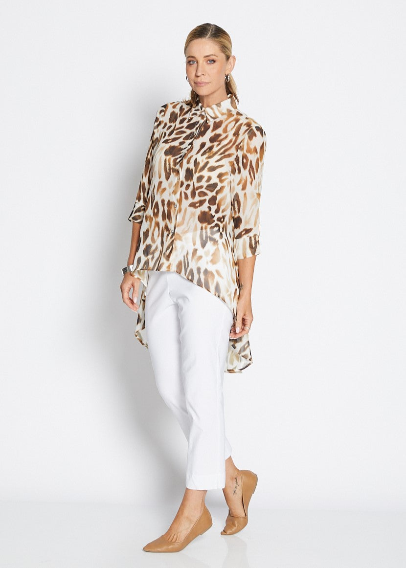 Aurelia Vintage chiffon hi lo blouse in Panthera