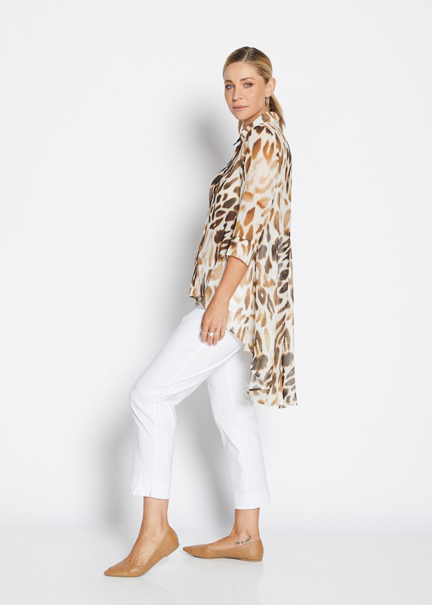 Alicia Vintage chiffon hi lo blouse in Panthera