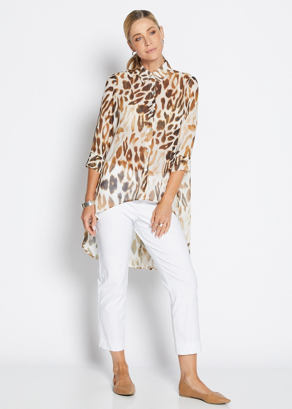 Alicia Vintage chiffon hi lo blouse in Panthera