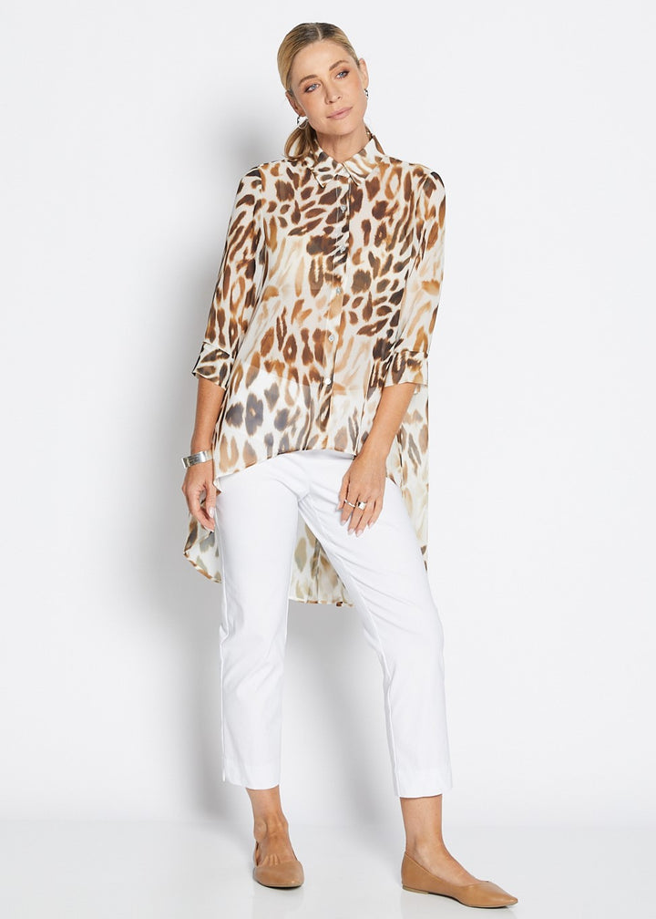Alicia Vintage chiffon hi lo blouse in Panthera