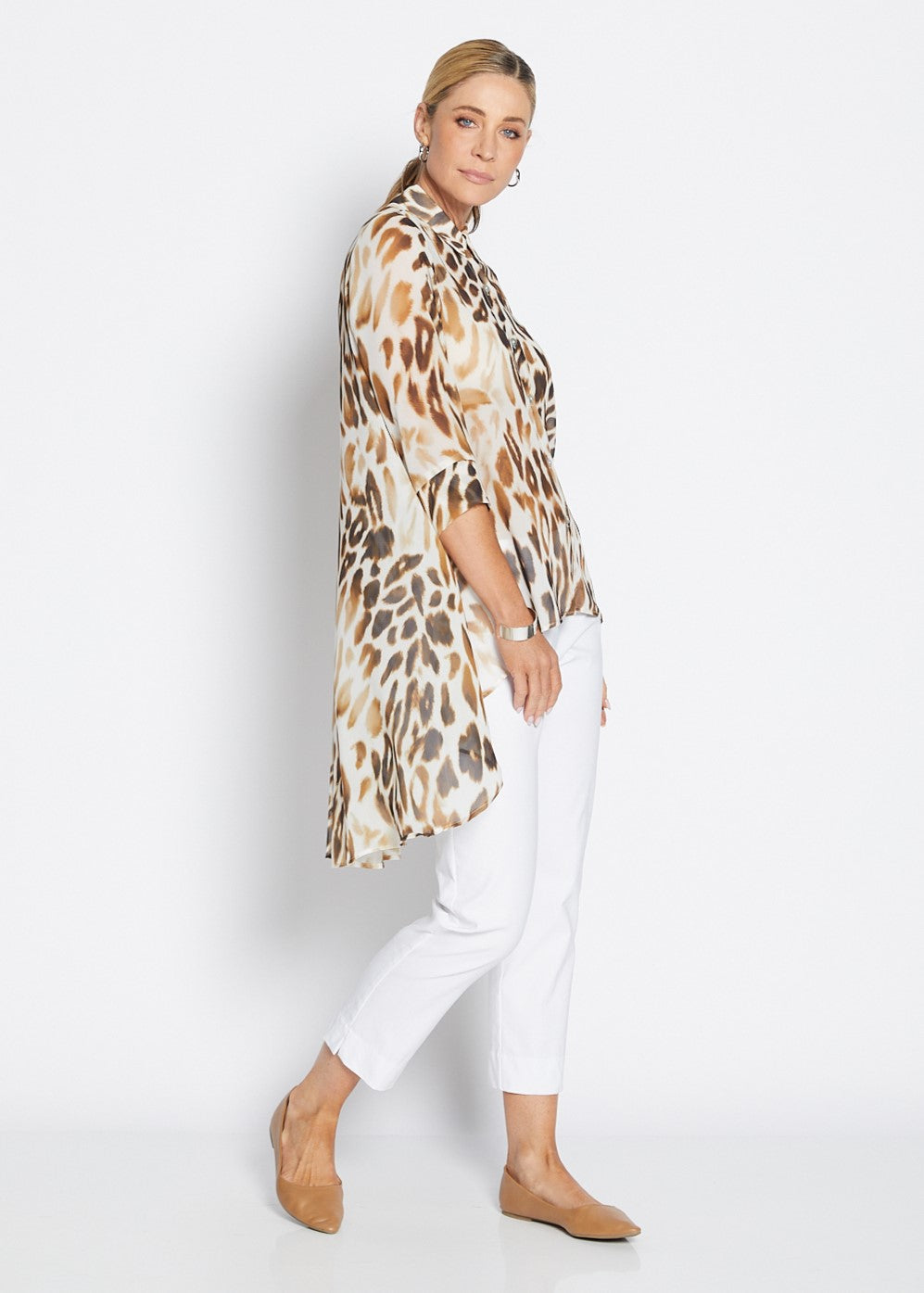 Alicia Vintage chiffon hi lo blouse in Panthera