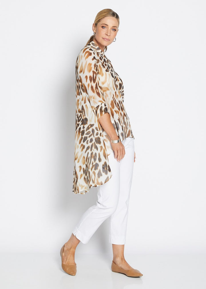 Alicia Vintage chiffon hi lo blouse in Panthera