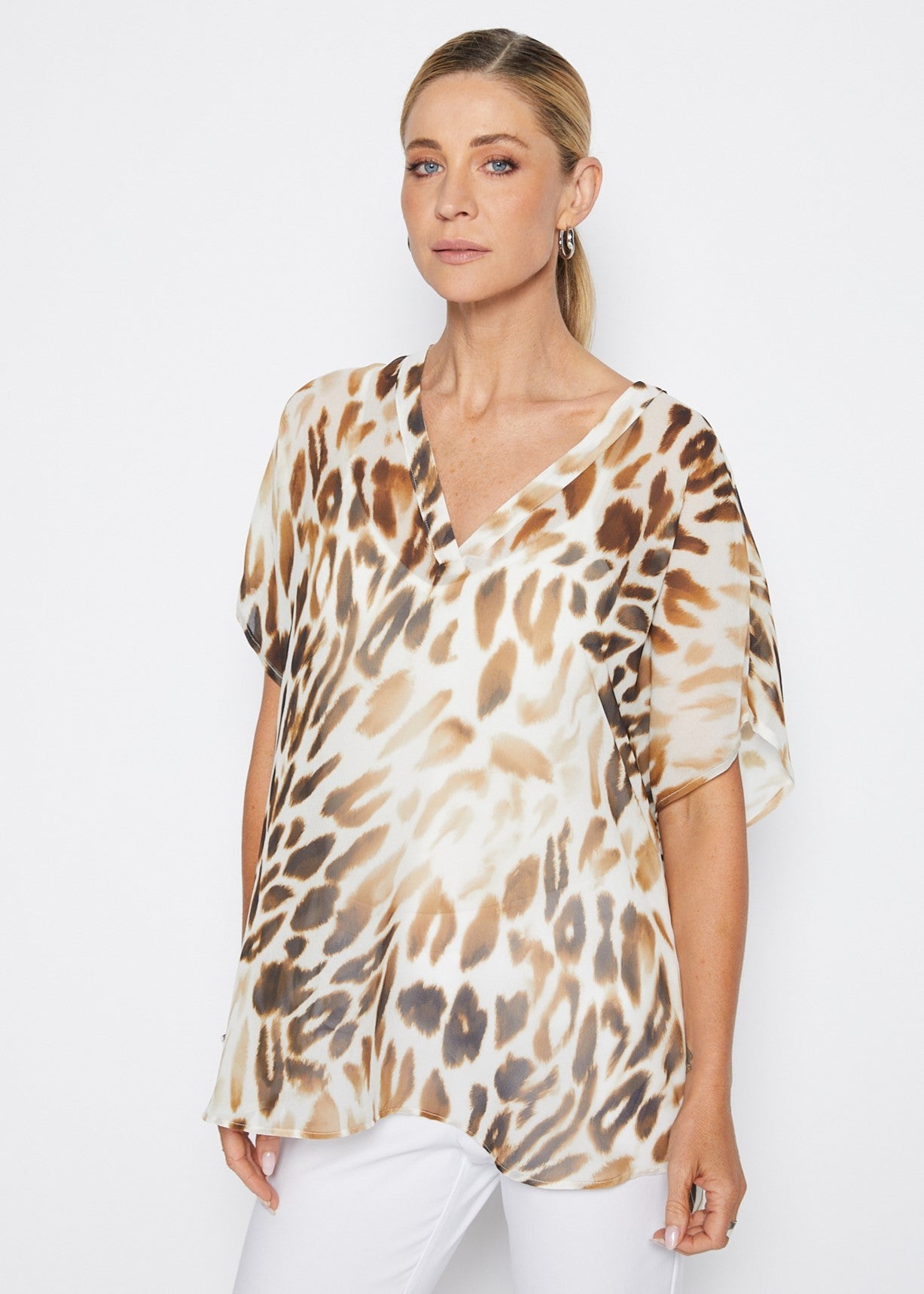 Cathie Vintage chiffon blouse in Panthera print